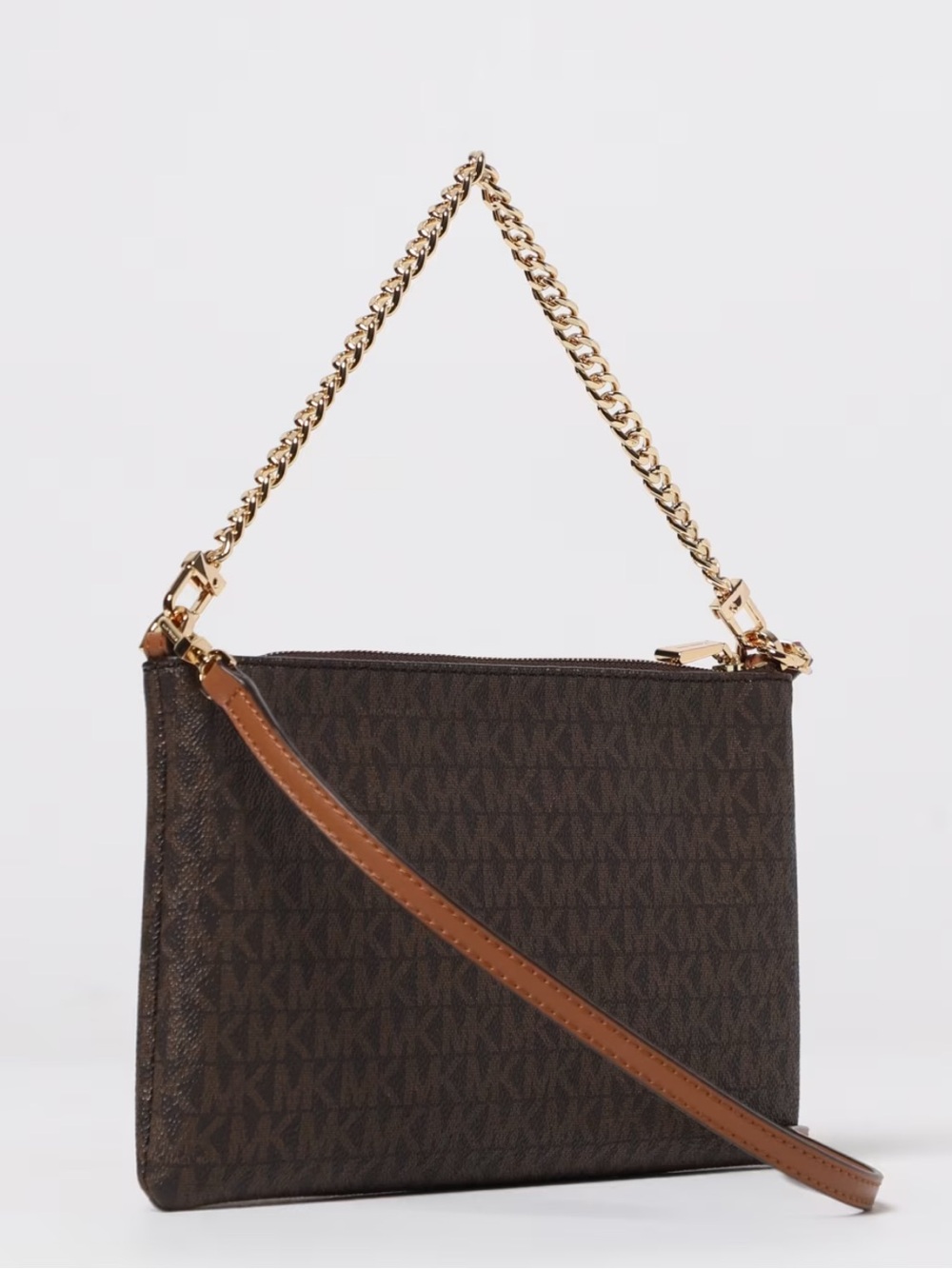 Michael Kors Brown Logo Tan Jet Set Crossbody Front Pocket & Gold Chain - New - Picture 4 of 5